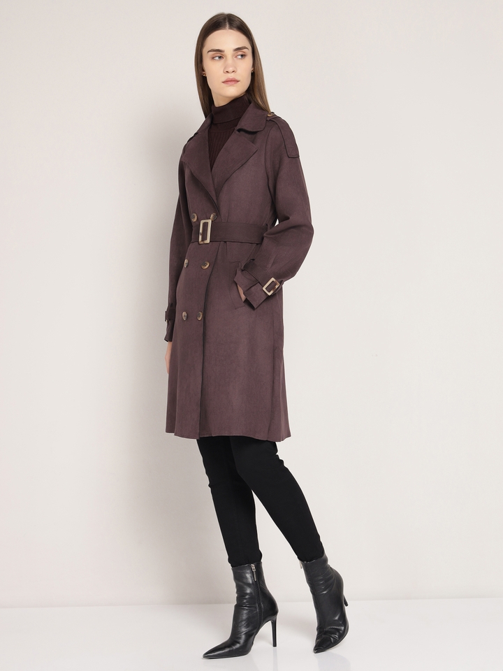 Suede Long Coat With Belt