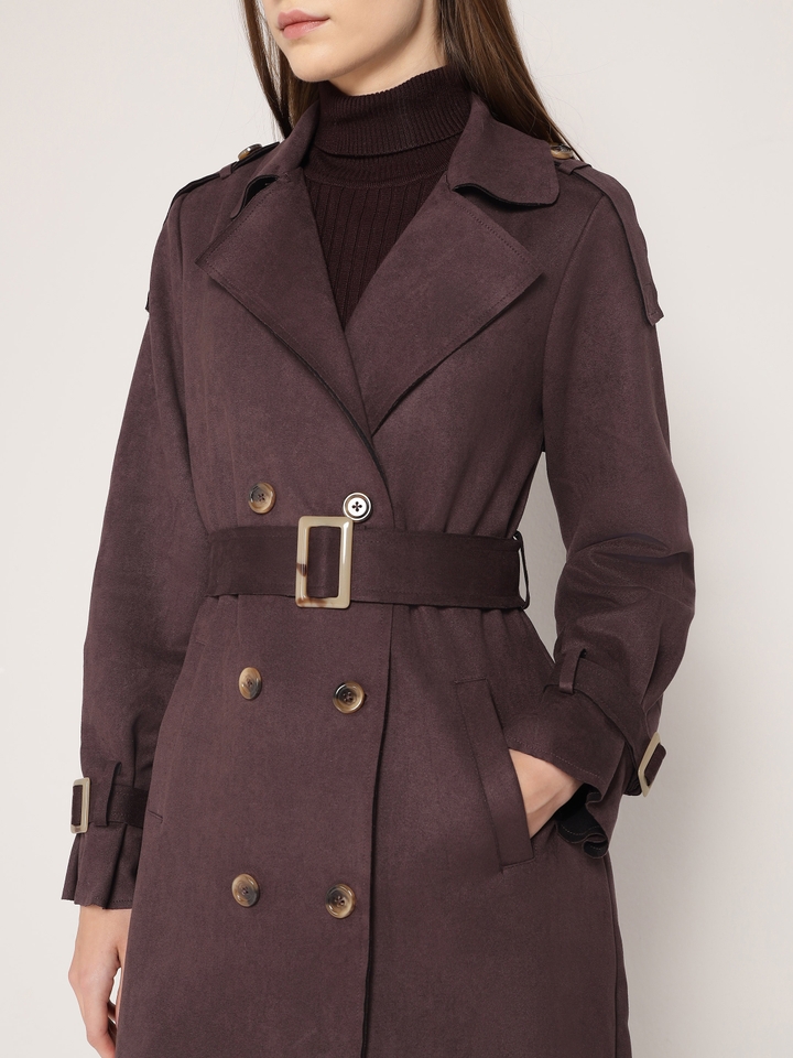 Suede Long Coat With Belt