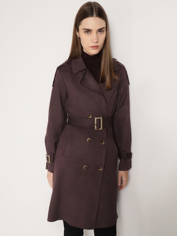 Suede Long Coat With Belt