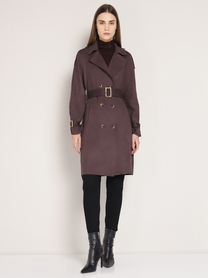 Suede Long Coat With Belt