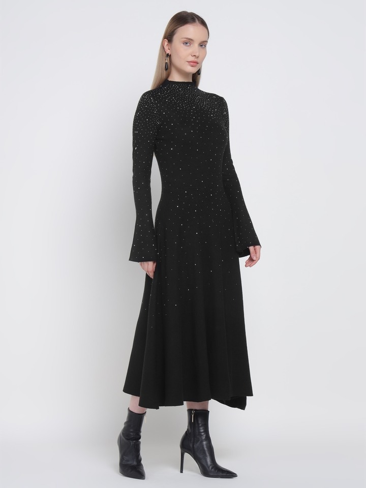 Black Knitted Studded Dress