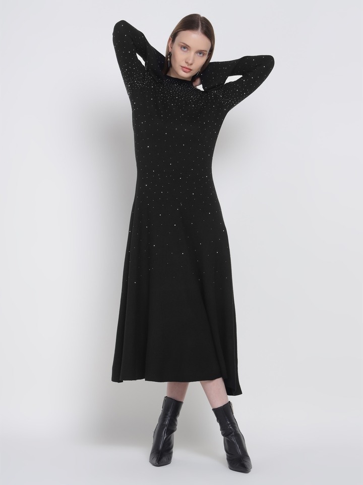 Black Knitted Studded Dress