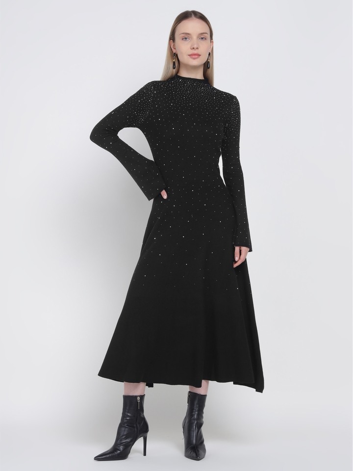 Black Knitted Studded Dress