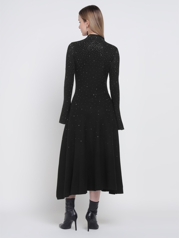 Black Knitted Studded Dress