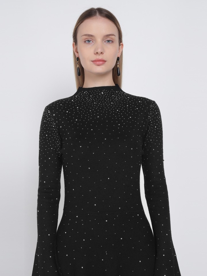 Black Knitted Studded Dress
