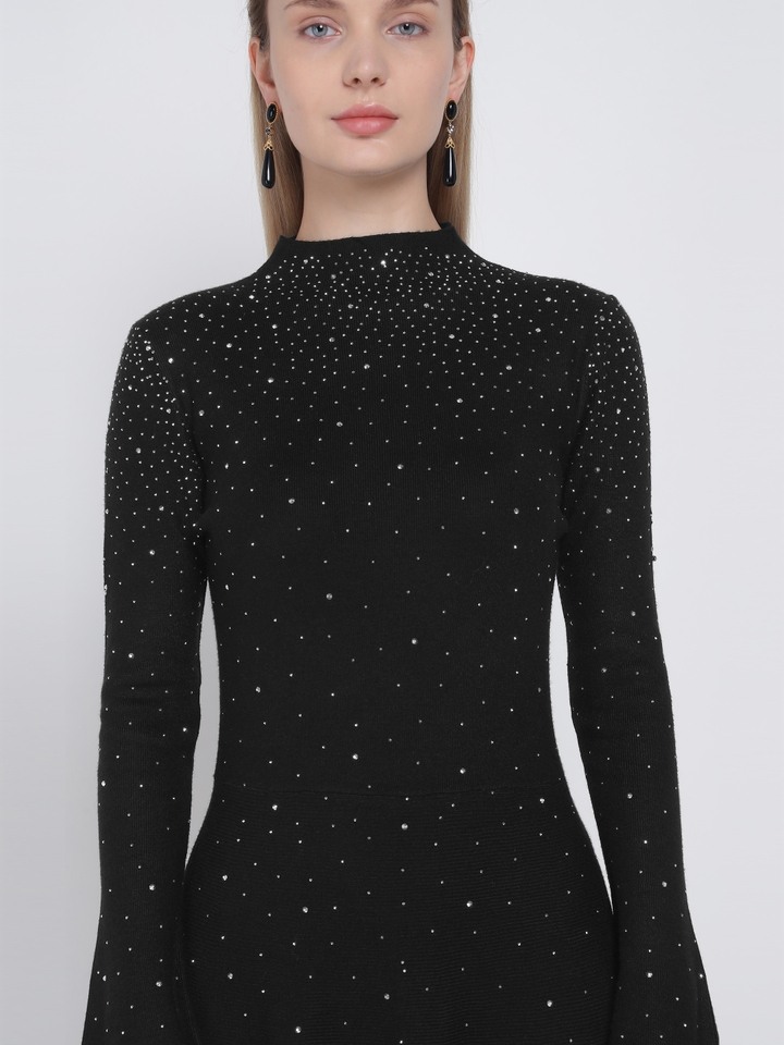 Black Knitted Studded Dress