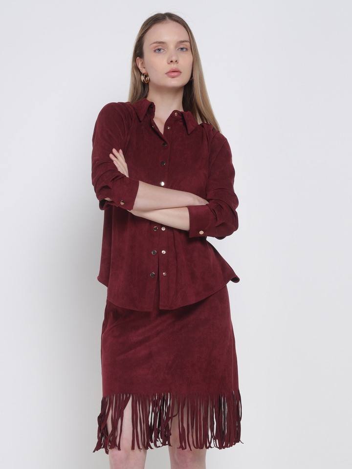 Wine Bohemian Suede Shirt