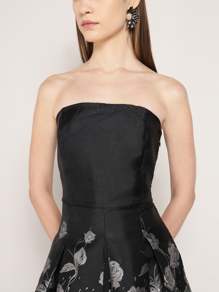 Black Jacquard Floral Dress