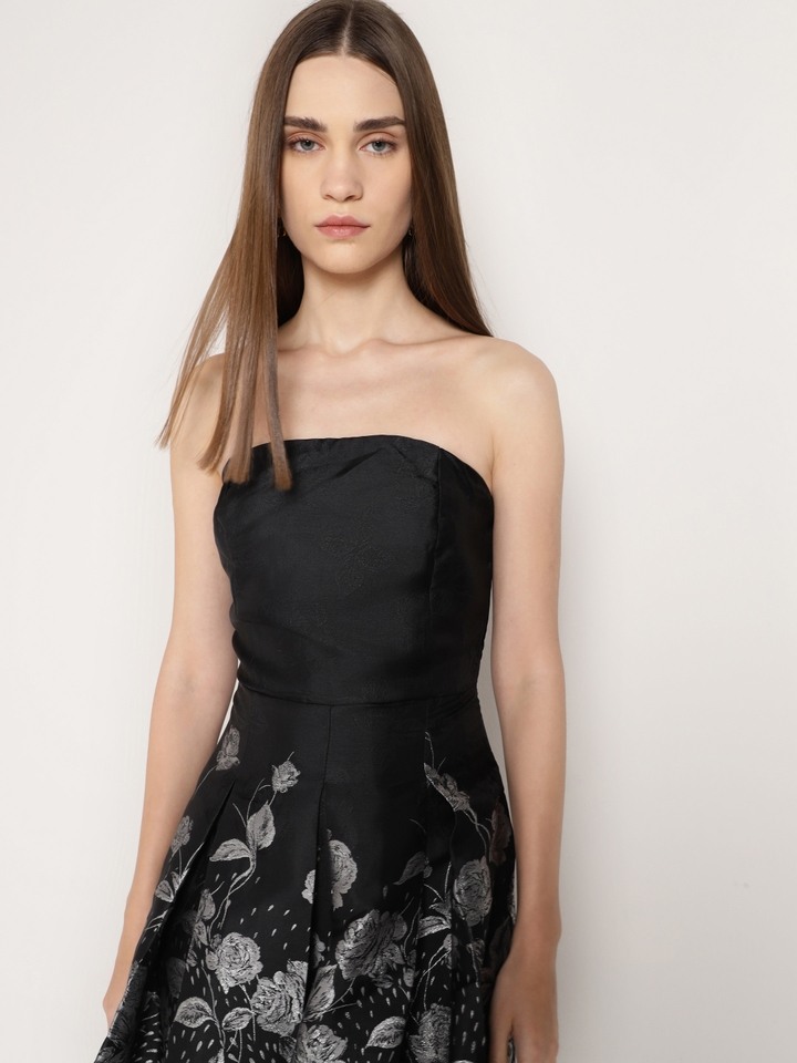 Black Jacquard Floral Dress