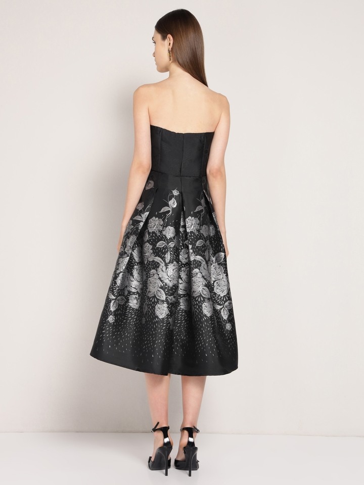 Black Jacquard Floral Dress