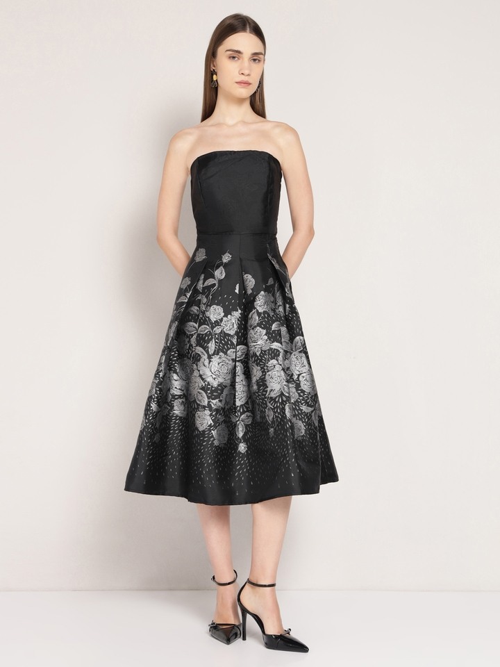 Black Jacquard Floral Dress