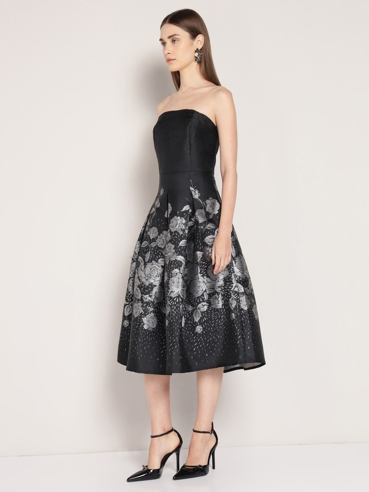 Black Jacquard Floral Dress