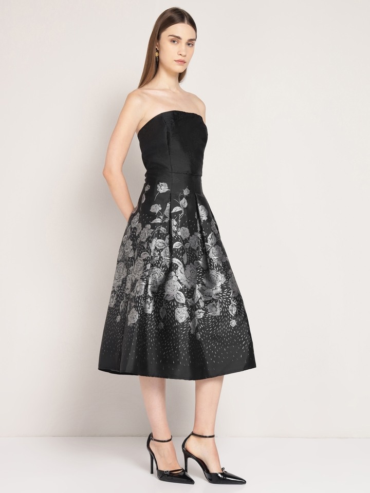 Black Jacquard Floral Dress
