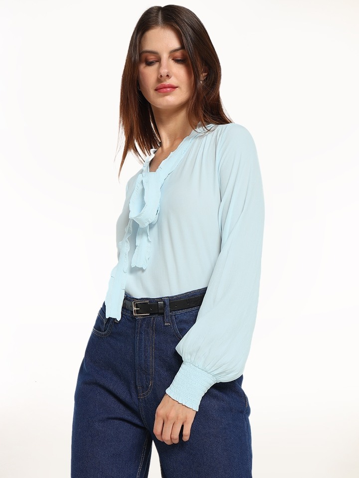 Blue Front Tie Top