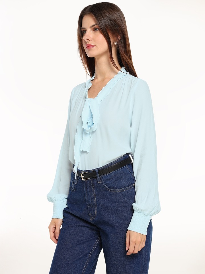 Blue Front Tie Top