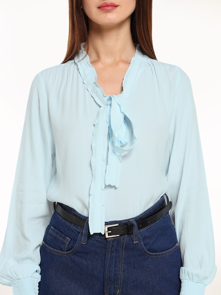 Blue Front Tie Top