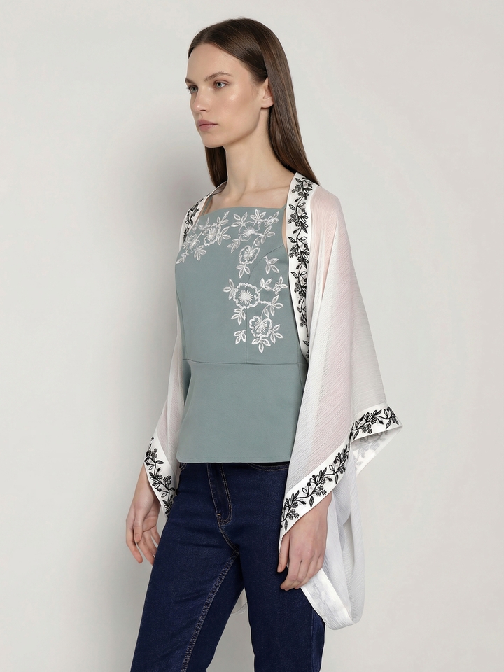 Off White  Embroidered Overlay