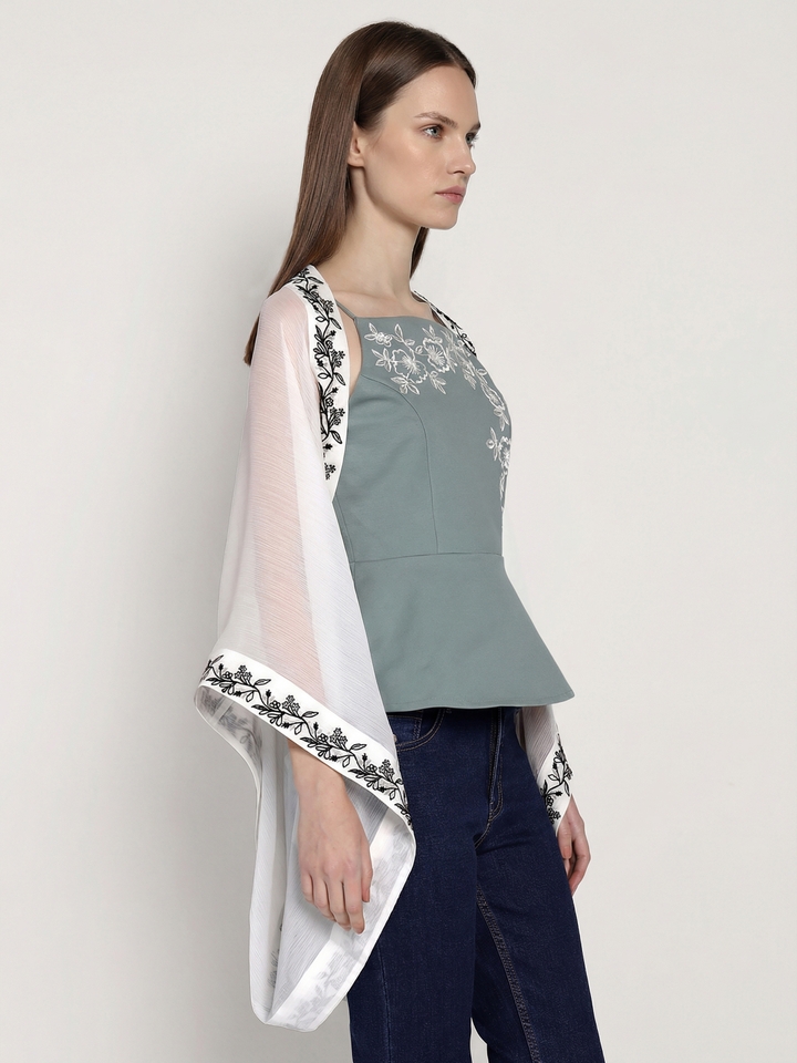 Off White  Embroidered Overlay