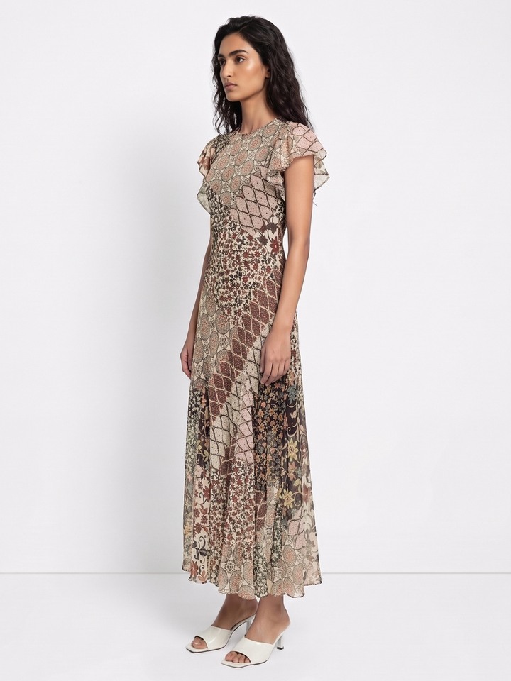 Helia Brown Printed Dress