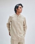 Undyed Linen Men's Band Collar Shirt