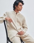 Undyed Linen Men's Band Collar Shirt