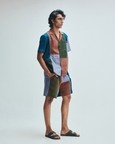 Patchwork Linen Men's Camp Collar Shirt