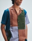 Patchwork Linen Men's Camp Collar Shirt