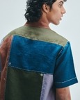 Patchwork Linen Men's Camp Collar Shirt