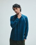 Indigo Linen Embroidered Men's Raglan Shirt