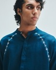 Indigo Linen Embroidered Men's Raglan Shirt