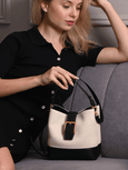 Favori Sylvia - Leather Bucket Bag in Ivory & Black