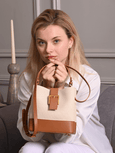 Favori Sylvia - Leather Bucket Bag in Ivory & Tan