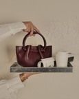 Favori Corda- Genuine Leather Handbag With Knotted Handle in Wine Red
