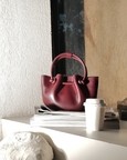 Favori Corda- Genuine Leather Handbag With Knotted Handle in Wine Red