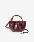 Favori Corda- Genuine Leather Handbag With Knotted Handle in Wine Red