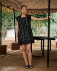 Nara Gathered Dress - Black Mud Print