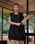 Nara Gathered Dress - Black Mud Print