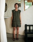 Nara Gathered Dress - Green Mud Print