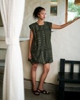 Nara Gathered Dress - Green Mud Print