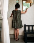Nara Gathered Dress - Green Mud Print