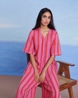Amalfi Linen Half Sleeves Flared Jumpsuit