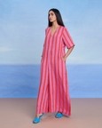 Amalfi Linen Half Sleeves Flared Jumpsuit
