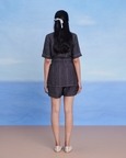 Graphite Linen Denim Front Tie Jacket And Shorts Set