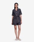 Graphite Linen Denim Front Tie Jacket And Shorts Set