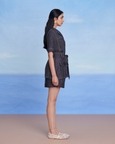 Graphite Linen Denim Front Tie Jacket And Shorts Set