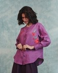 Embroidered Round Hem Linen Shirt