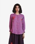 Embroidered Round Hem Linen Shirt