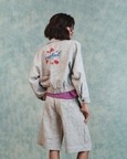 Embroidered Cropped Bomber Jacket Set