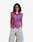 Sleeveless Double Placket Linen Top
