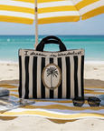 Swaing Palm Black & White Striped Tote